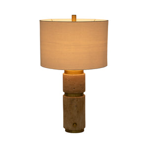 26" Knox Travertine Table Lamp, Gold/ivory