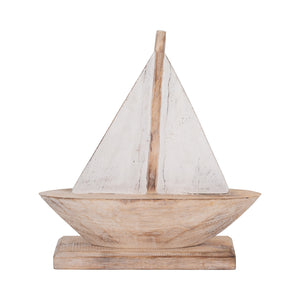 Wood, 14" Sailboat, Natural/white