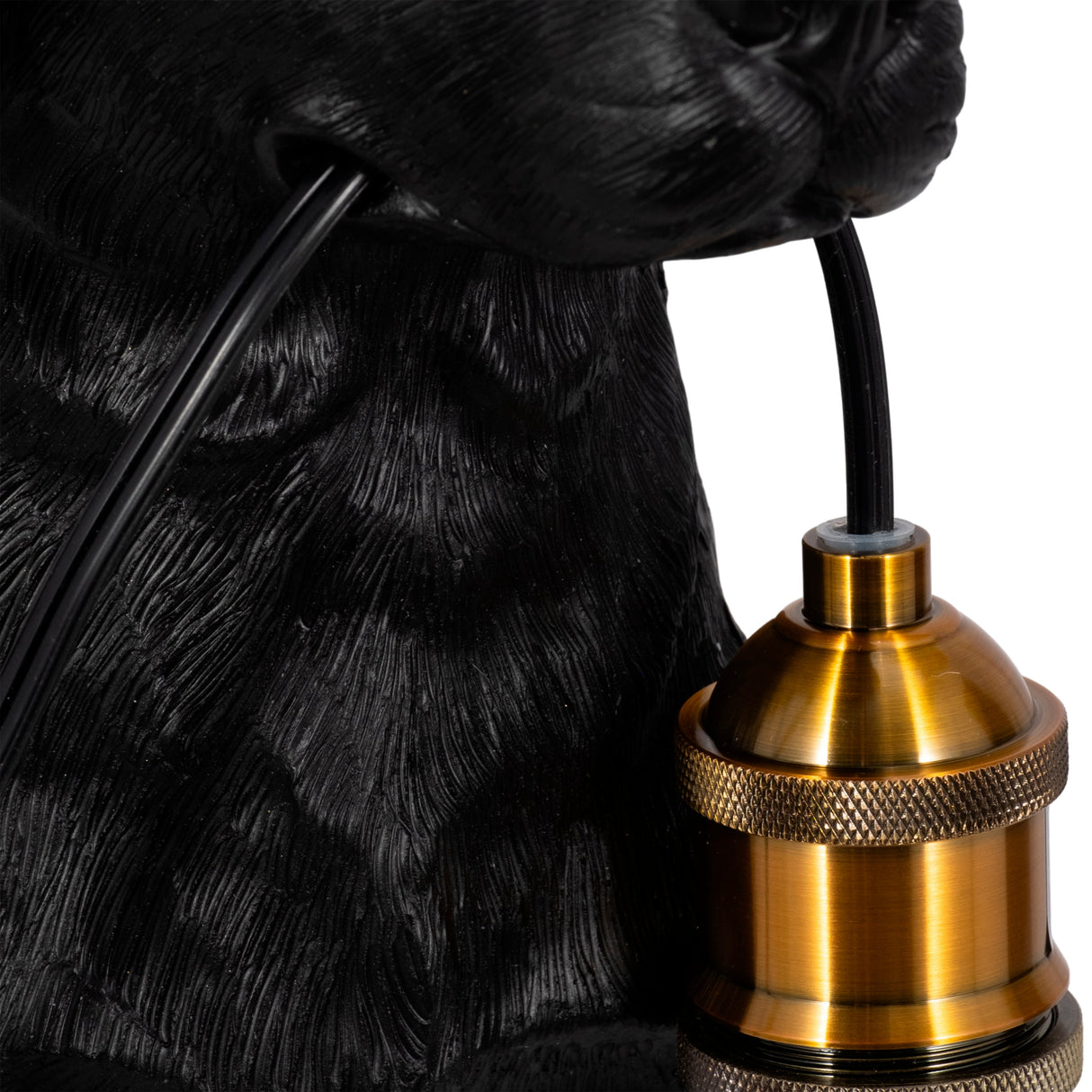 18" Dog Holding Lightbulb Table Lamp, Black/gold