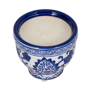 4", 6oz Bowl Chinoiserie Candle, Blue/white