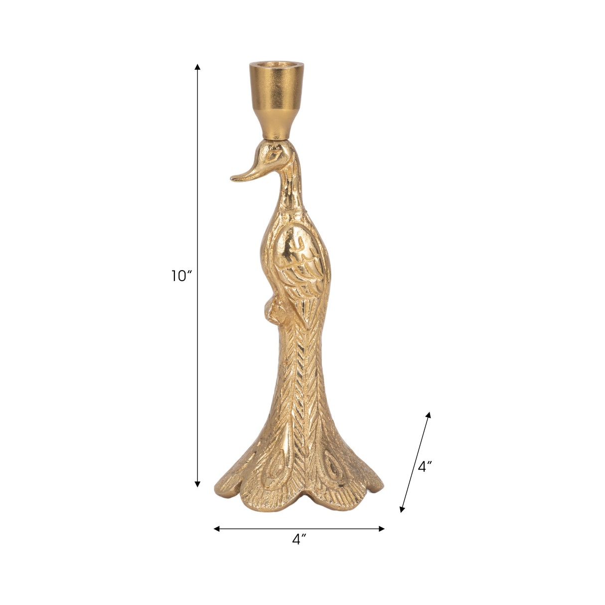 10" Peacock Taper Candle Holder, Gold