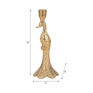 10" Peacock Taper Candle Holder, Gold