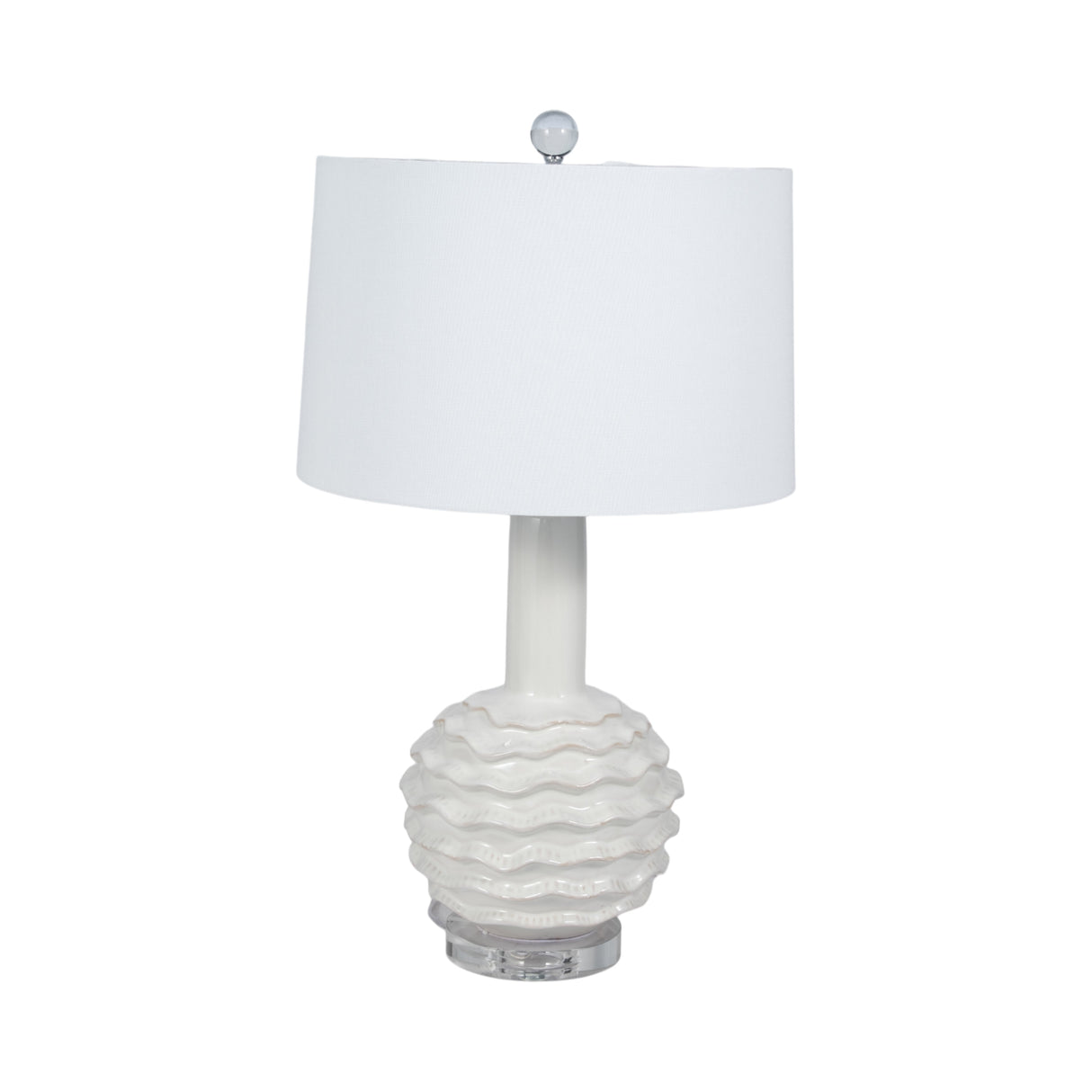 27" Ruffles Table Lamp Crystal Base, White