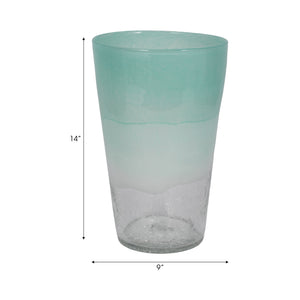 14" Fluted Glass Vase, Aqua Haze