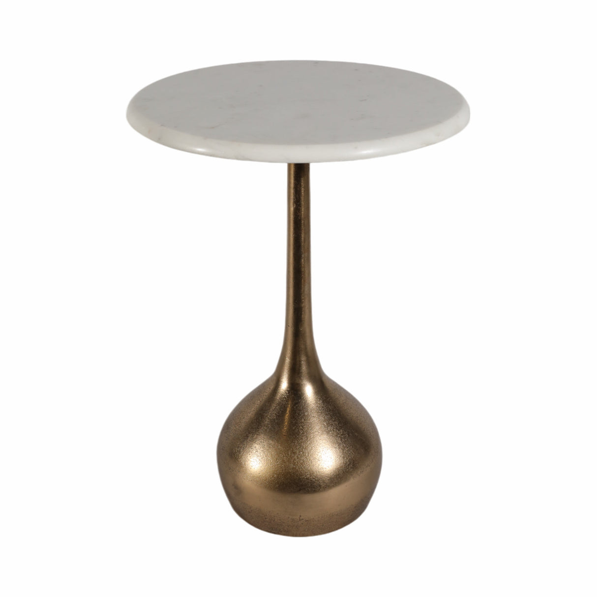 20" MARBLE ACCENT TABLE BALL BASE, WHT/ATQ BRASS