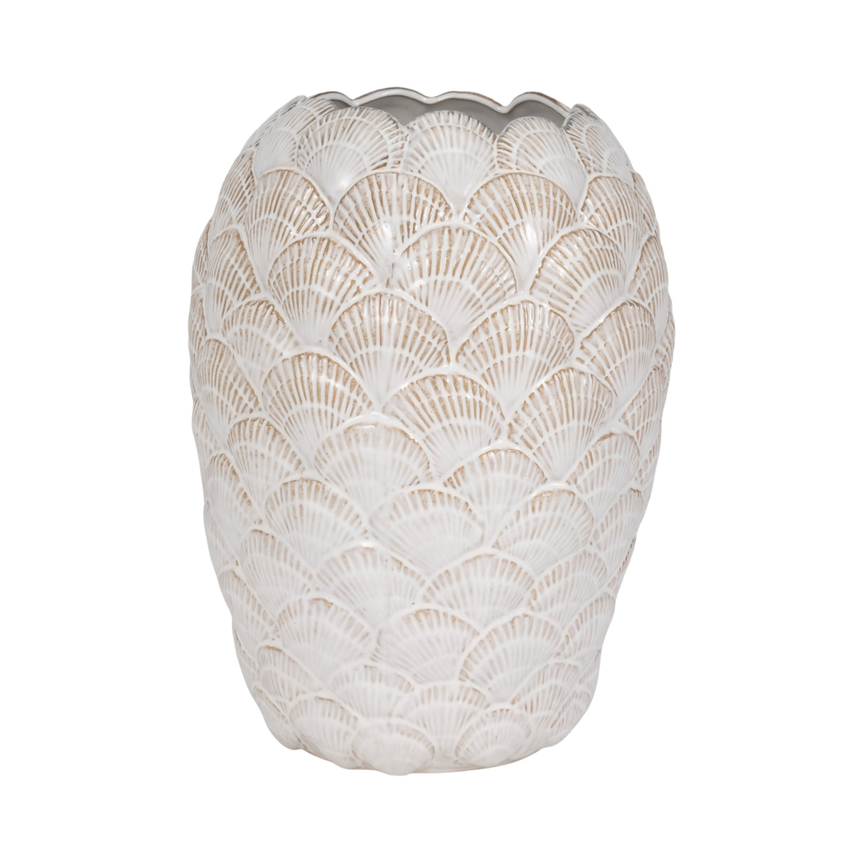 17" Seashells Vase, White