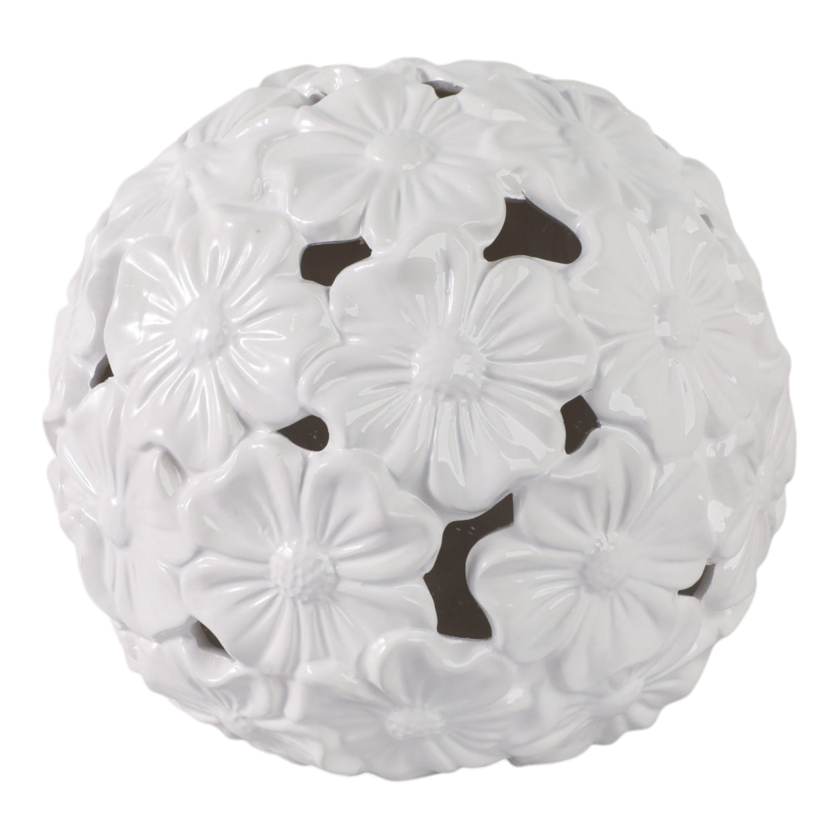 12" Flower Cut-out Garden Orb, White