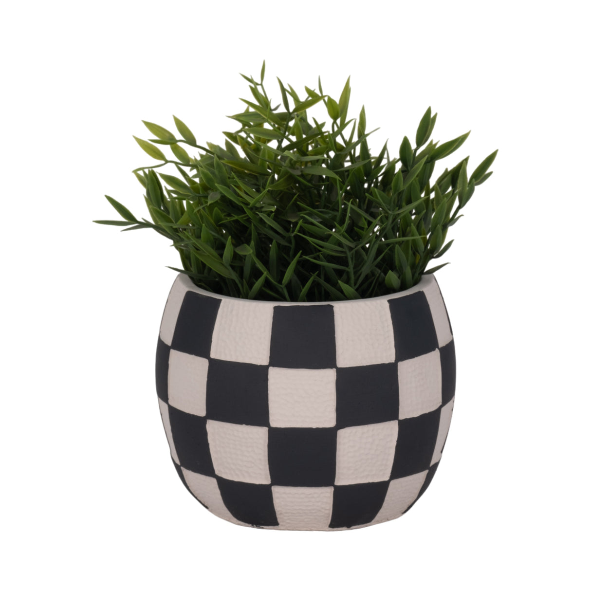 7" Checkerboard Rounded Planter, Black/white