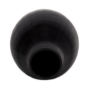 12" Etched Lines Rough Cut Bottom Vase, Black