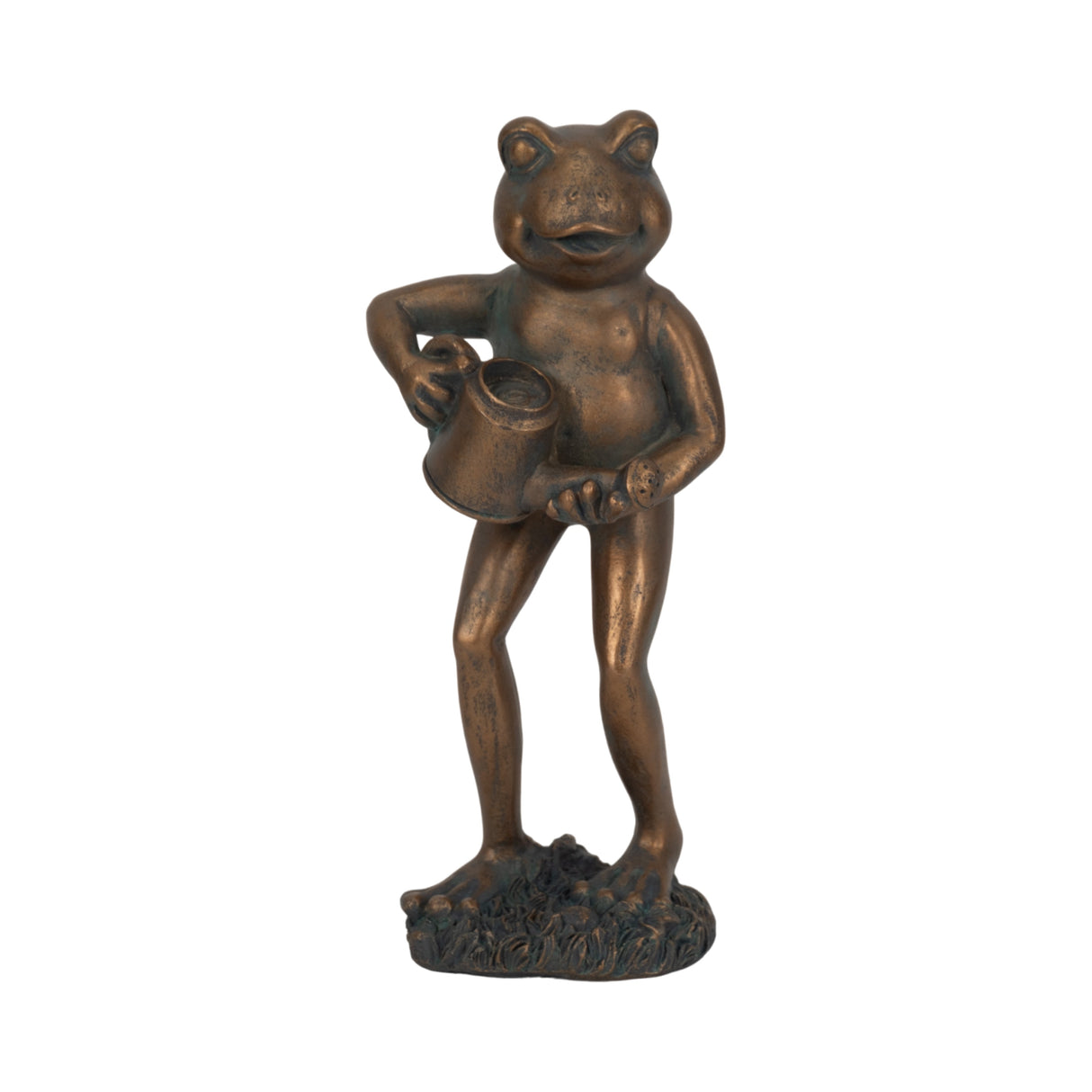 10" Frog With Watering Can, Bronze