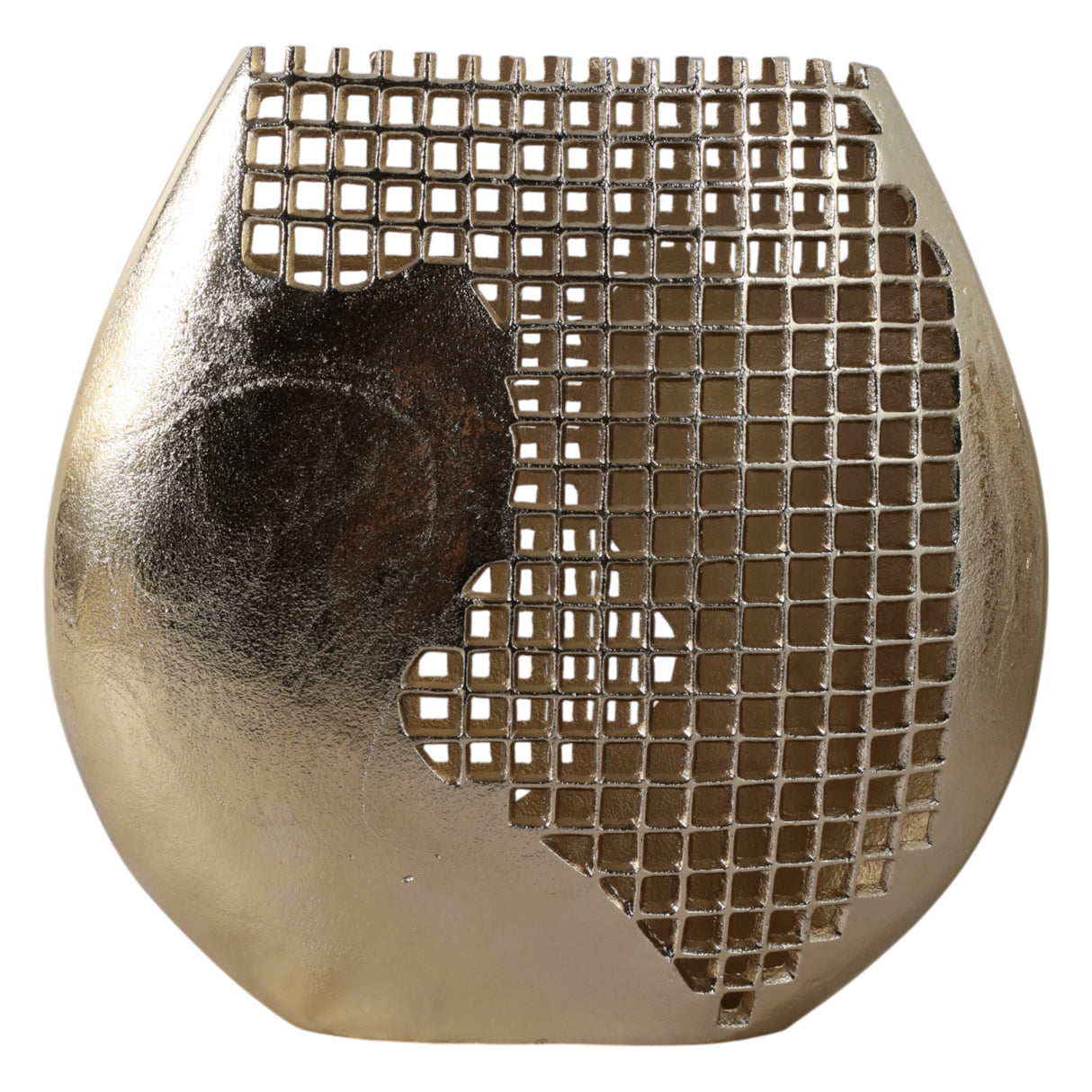 14x14" Partial Mesh Metal Vase, Gold