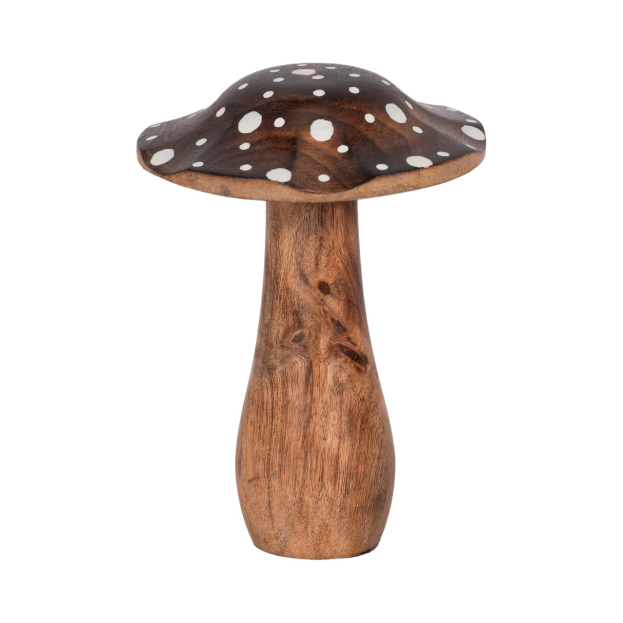 6" Wood Mushroom With White Dots, Brown