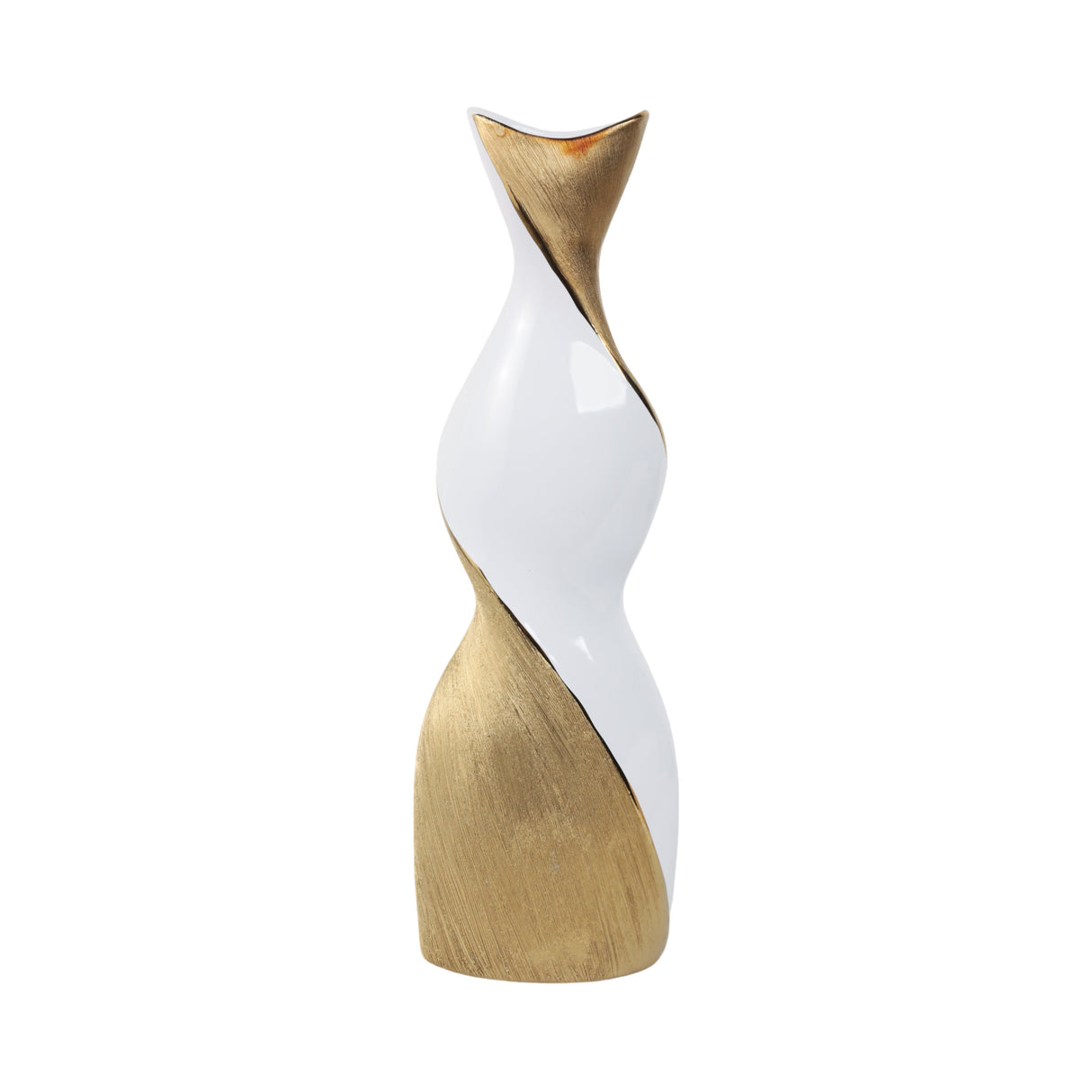 20" TWISTED VASE, WHITE/GOLD