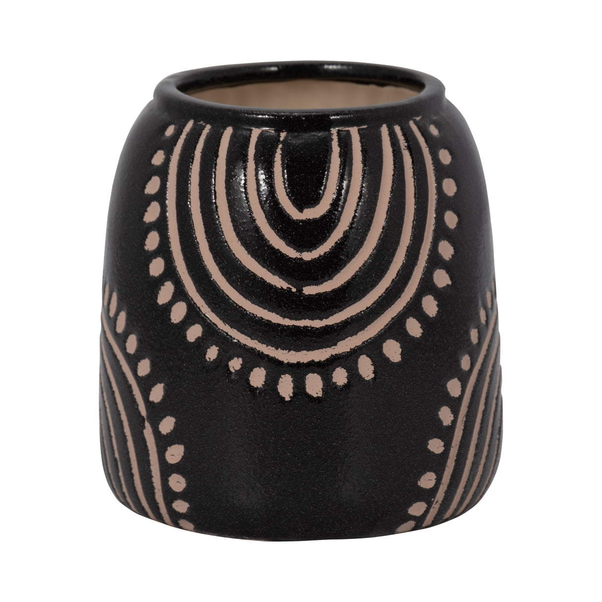 CER, 6" TRIBAL ARCH VASE, BLACK/TAN