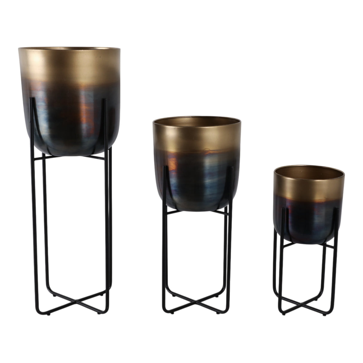 S/3 15/20/27" Ombre Metal Planter On Stand, Gold/b