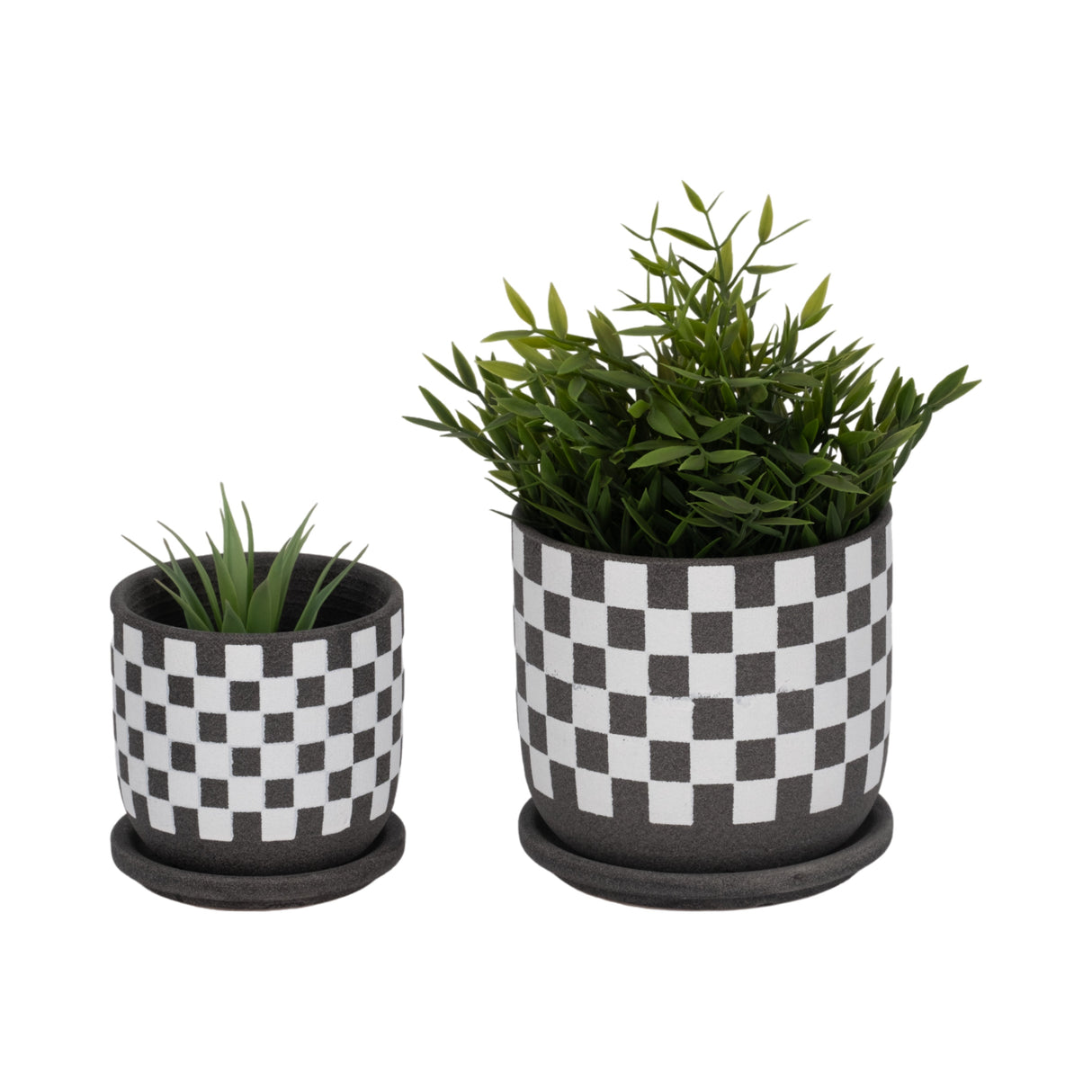 S/2 5/6" Checkerboard Saucer Planters, Black/white