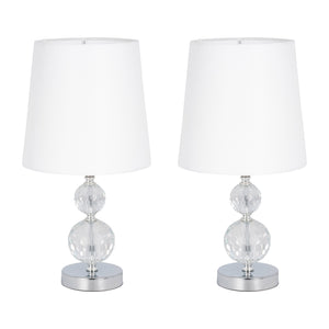 S/2 Crystal 19" Faceted Table Lamp, Silver