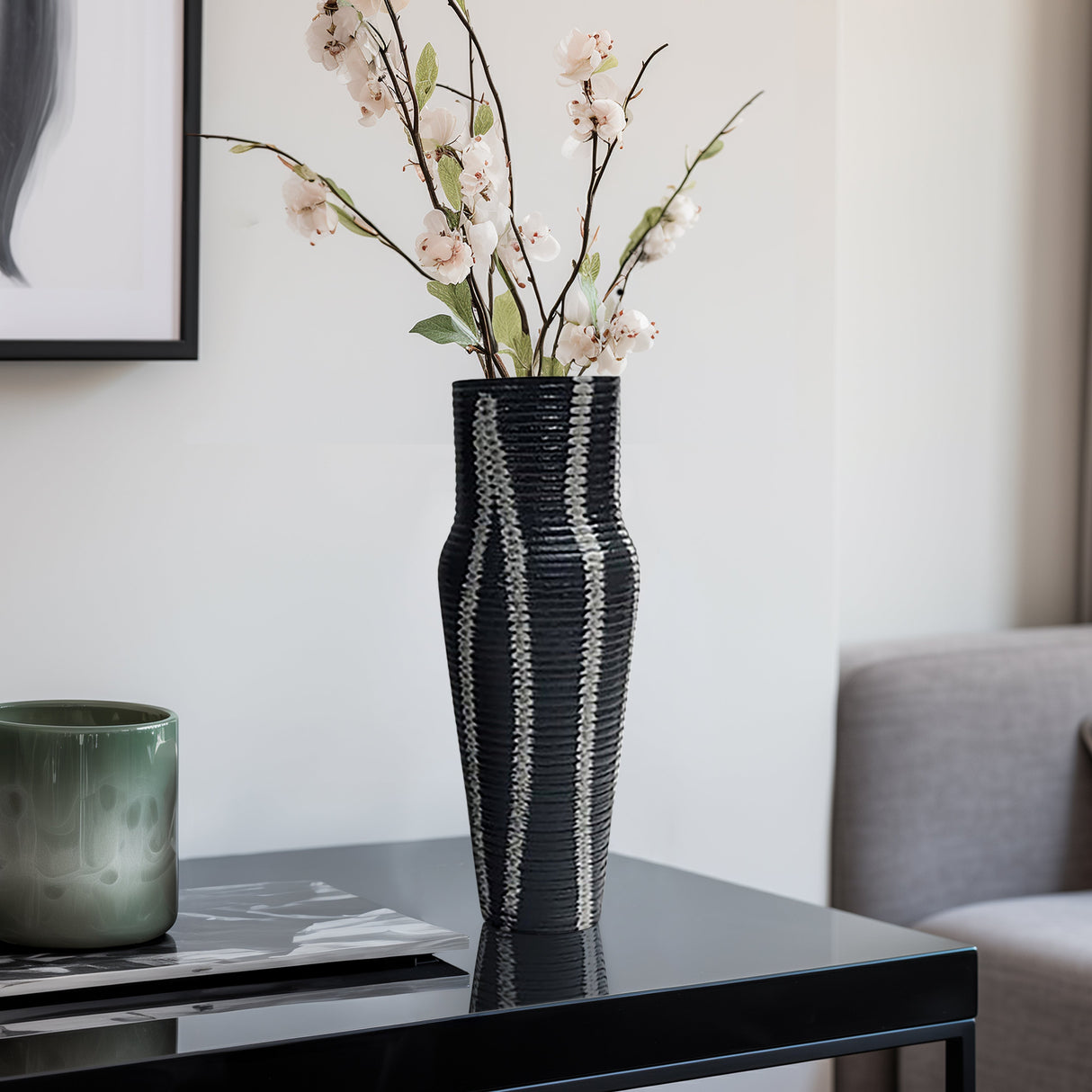 12" Percy Patterned Gray Metal Vase