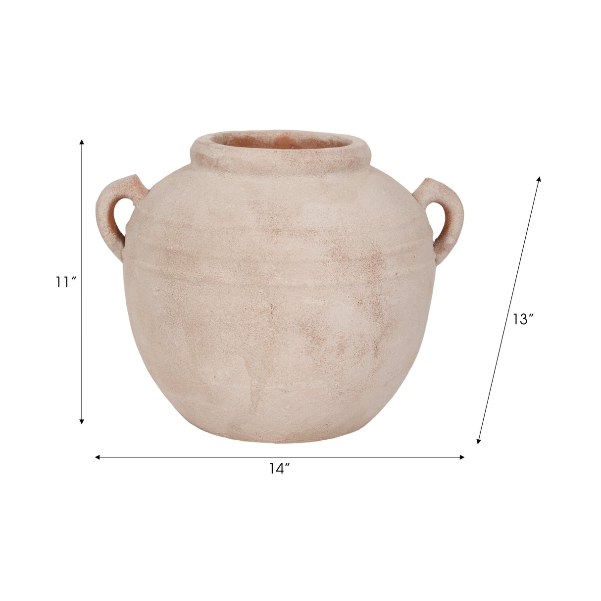 15" Round Weathered Terracotta Vase, White/natural