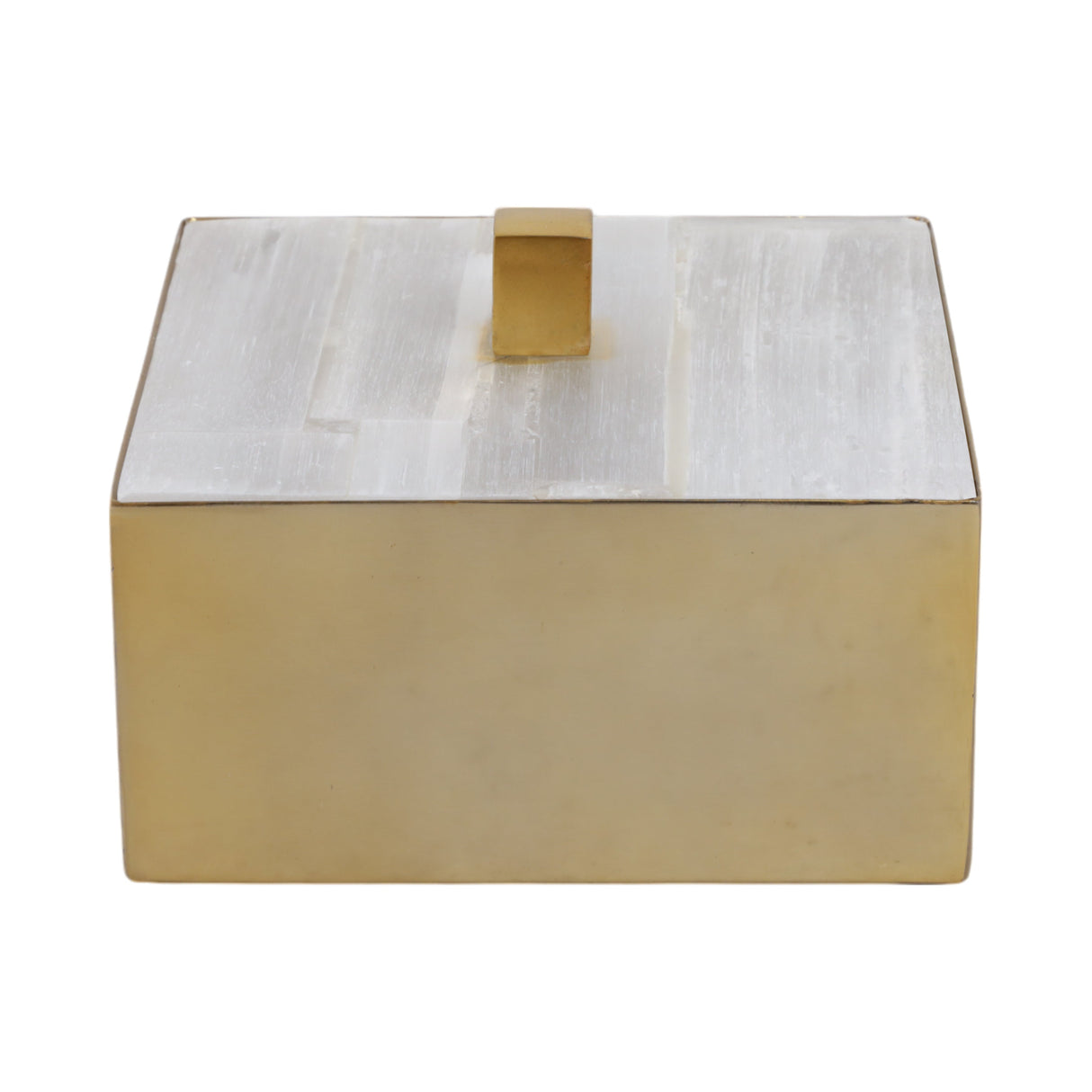 6" Square Selenite Top Box, White/gold