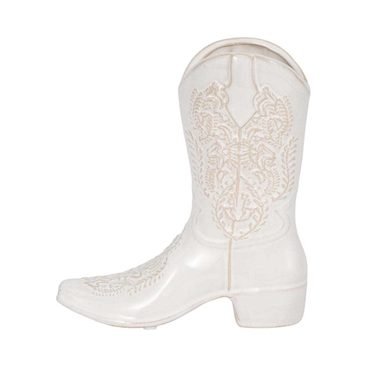 8" Cowboy Boot Vase, White