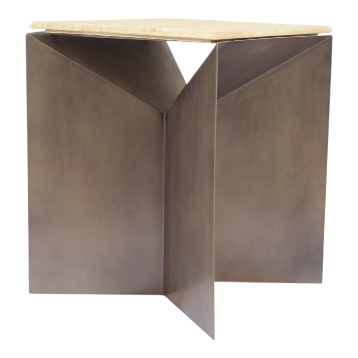25" Besancon Metal And Travertine Accent Table