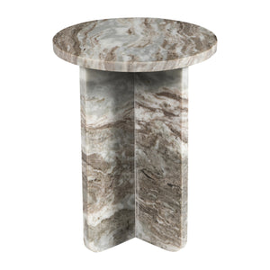 18" BELLISO SMALL ROUNDED MARBLE TABLE, BROWN