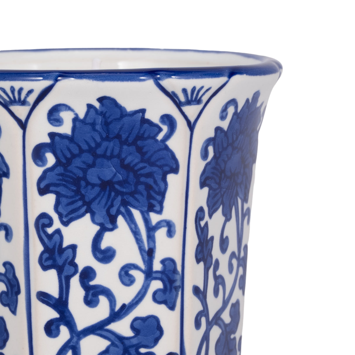 4", 6oz Fluted Chinoiserie Candle , Blue/white