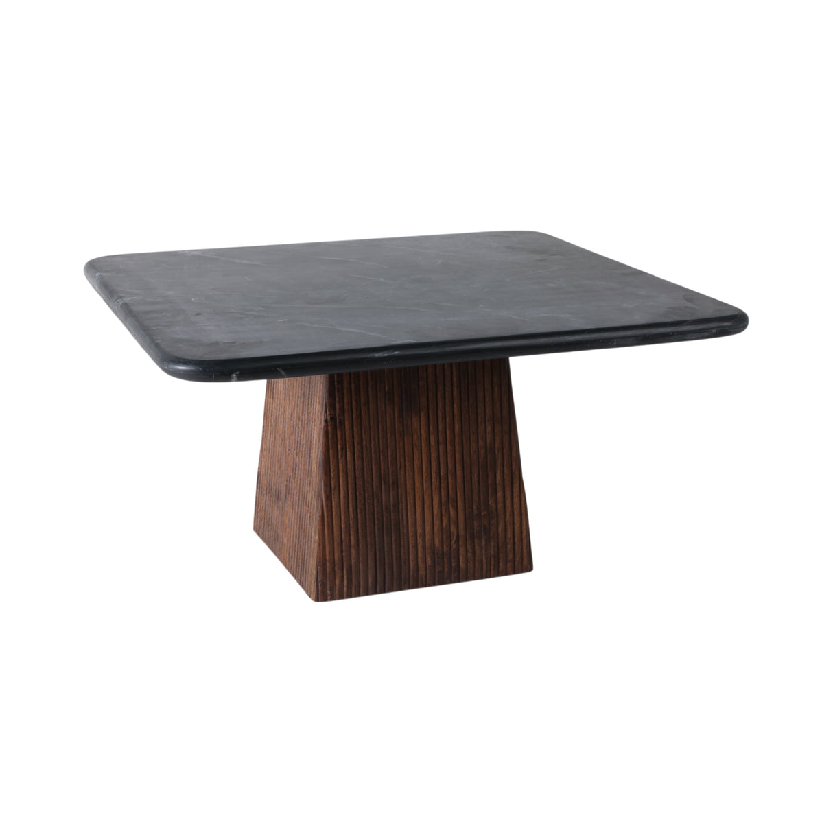 32x17 Ribbed Base Coffee Table Marble Top, Blk/bwn