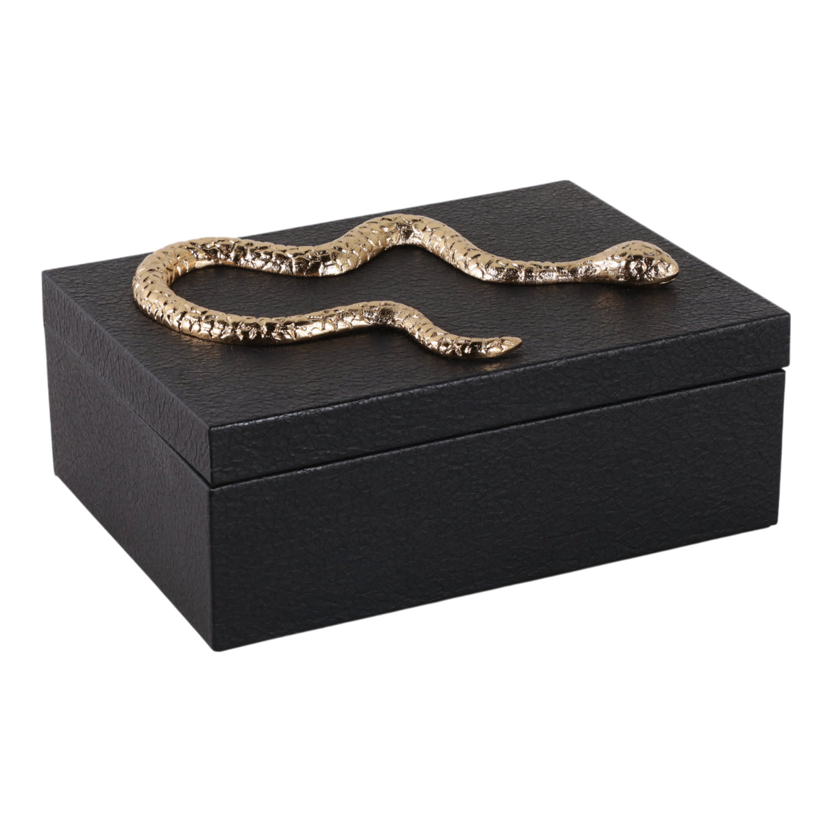 11x8" Faux Leather Snake Box, Black/gold