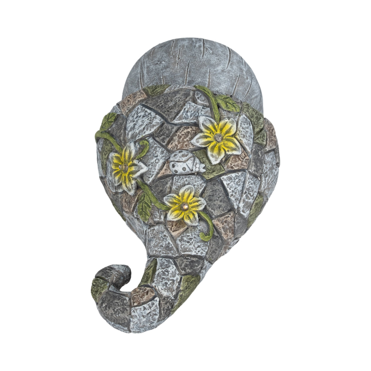 14" Mushroom Statue With Solar Flowers, Grey Multi