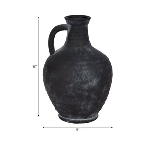 10" Weathered Terracotta Jug With Handle, Black