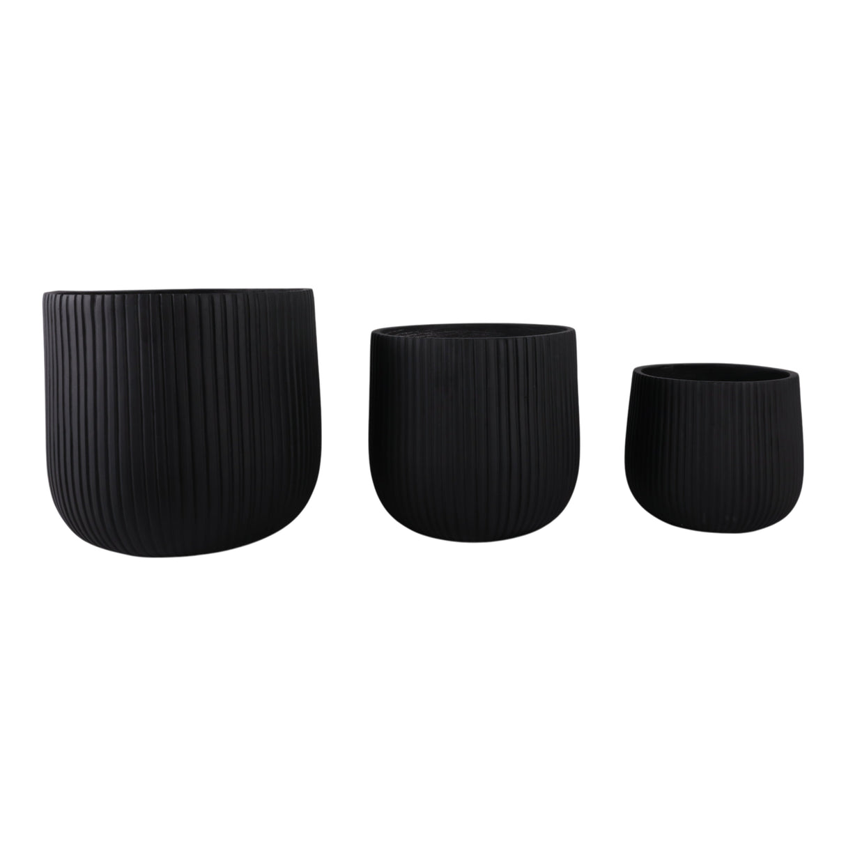 S/3 11/14/18" Ribbed Resin Planters, Black