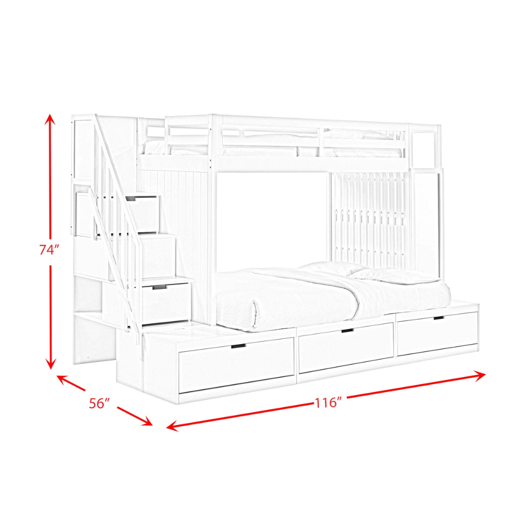 Brian Twin Over Full Bunk Bed W/Three Storage Drawers In White