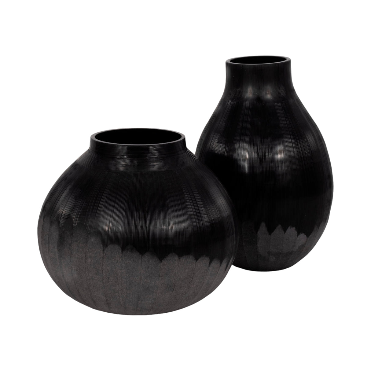 12" Etched Lines Rough Cut Bottom Vase, Black