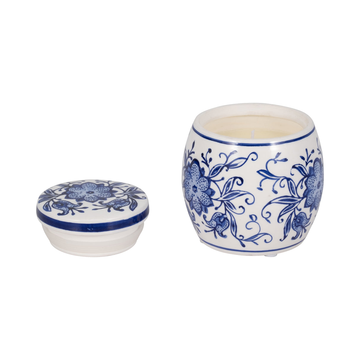 5"8.5oz Lavender Verbena Chinoiserie Cndle,blu/wht