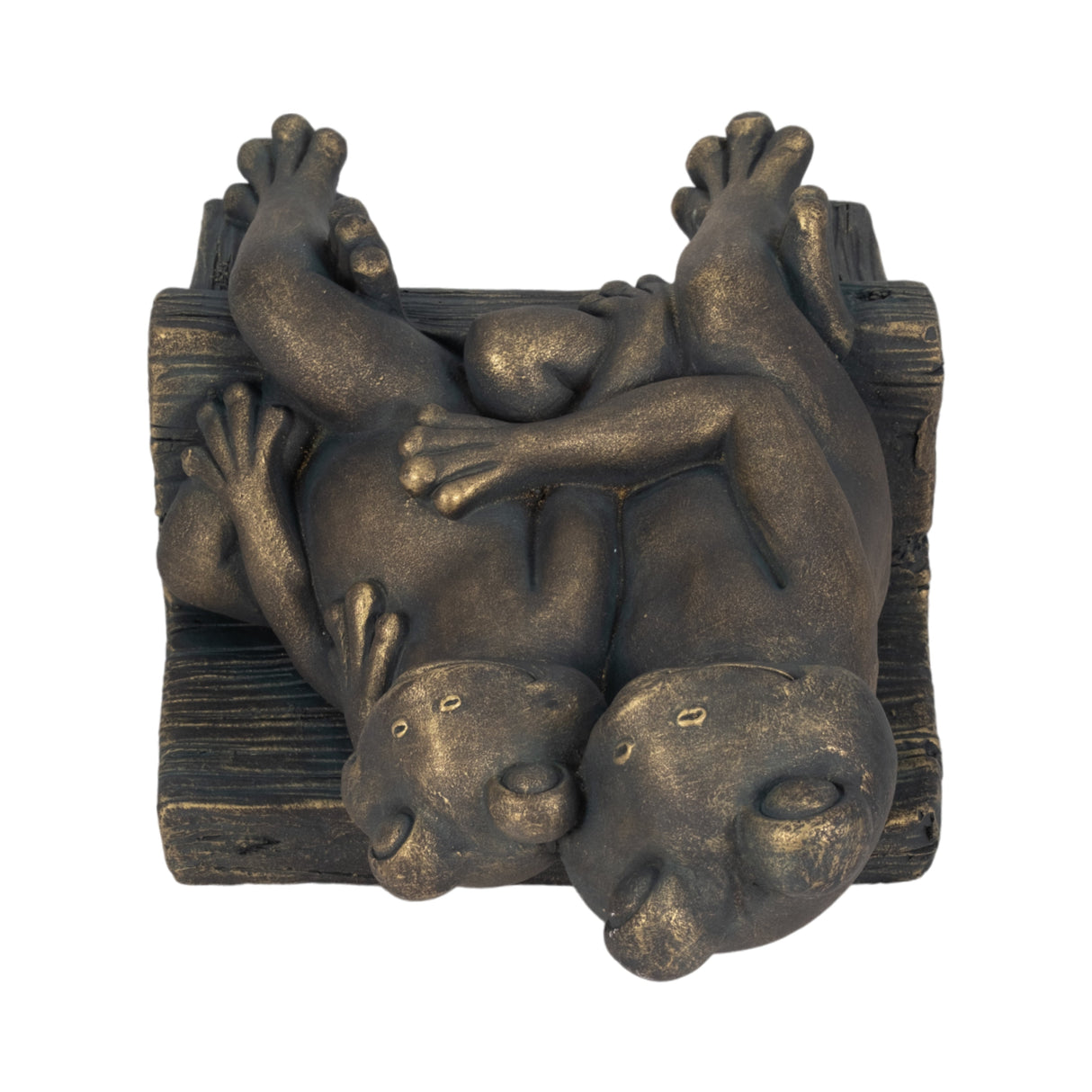 12" Cuddling Frogs On Bench, Bronze