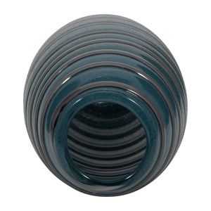 15" Santiago Striped Blue Glass Vase