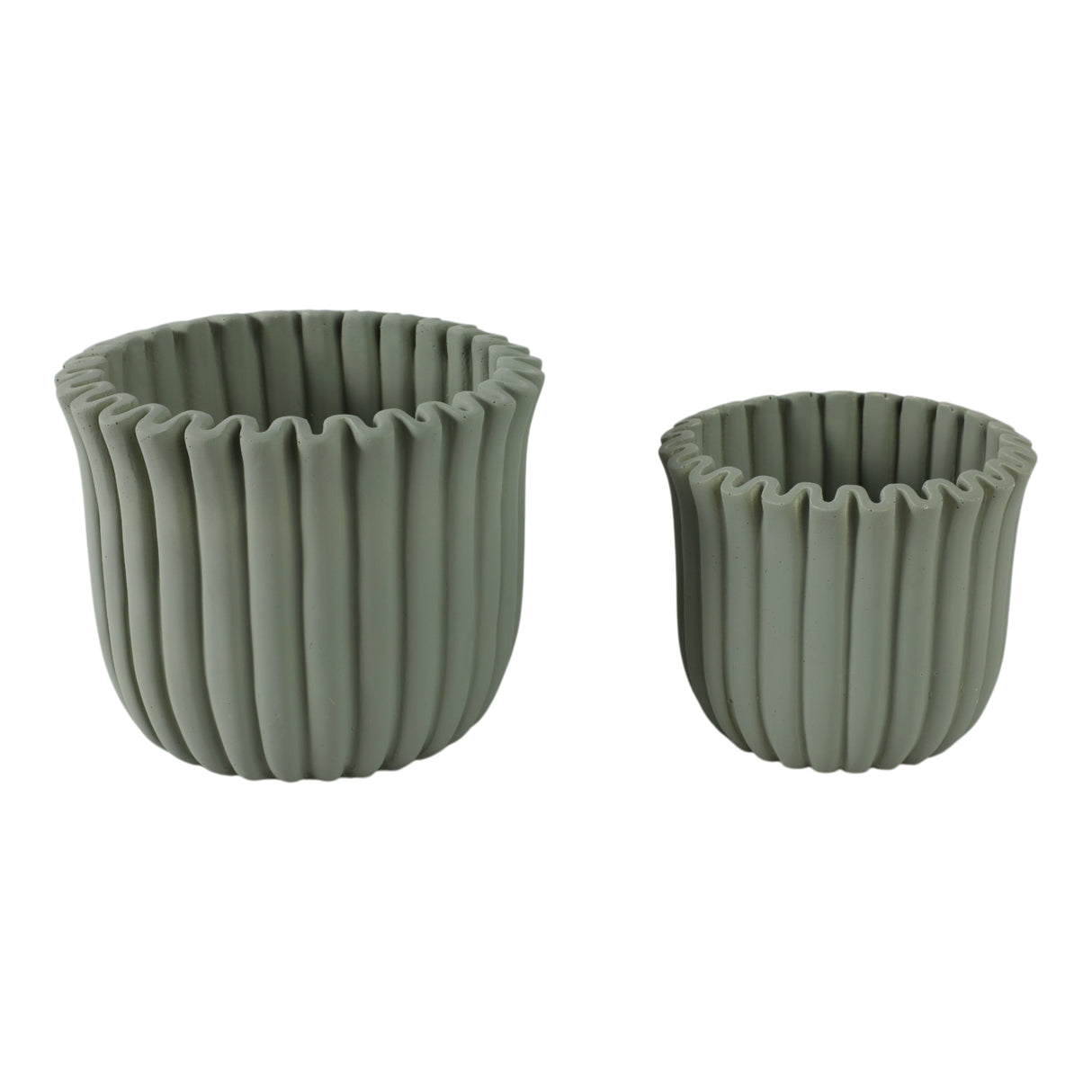 S/2 6/8" Fluted Planters, Sage Green