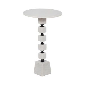 24" Stacked Marble Accent Table, White Kd