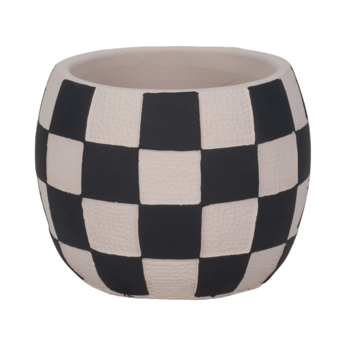 7" Checkerboard Rounded Planter, Black/white