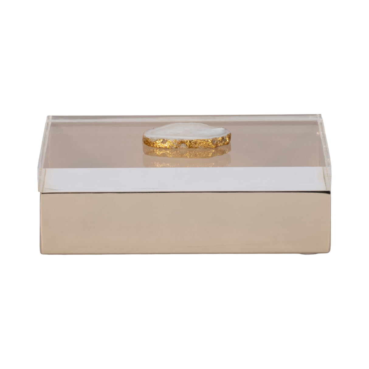 Metal, 7x5 Box W/ Acrylic Lid Agate Knob, Multi