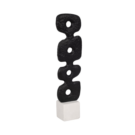 18" Abstract Totem Sculpture  Marble Base, Black/w