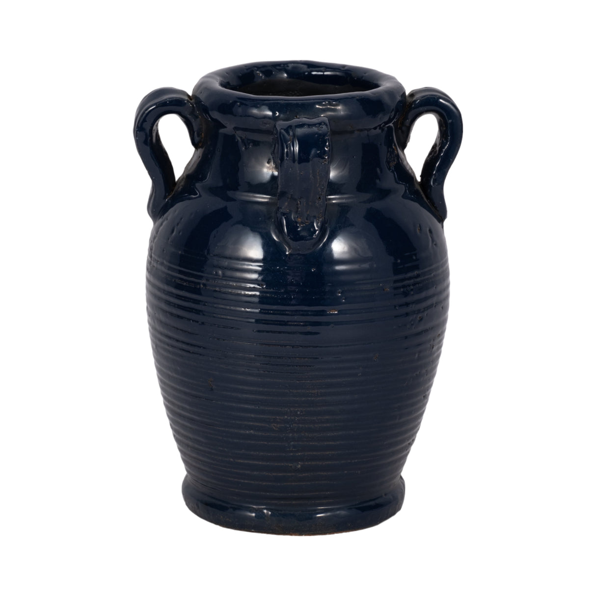 7" Terracotta Vase With Handles, Navy Blue