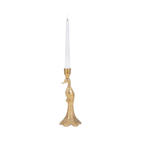 10" Peacock Taper Candle Holder, Gold