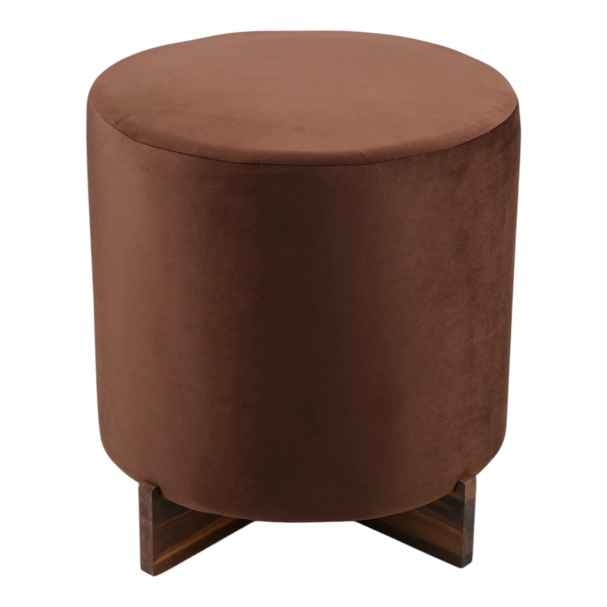 18" Modern Velvet Ottoman With Wood Base, Brown