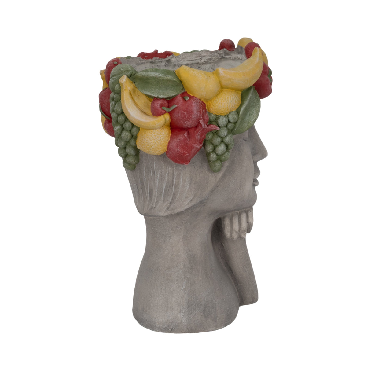 18" Lady With Fruit Planter, Grey/multi