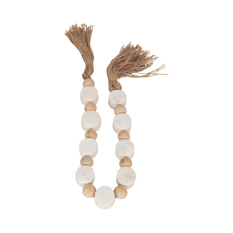 36" Marble And Wood Beads Garland, White/natural