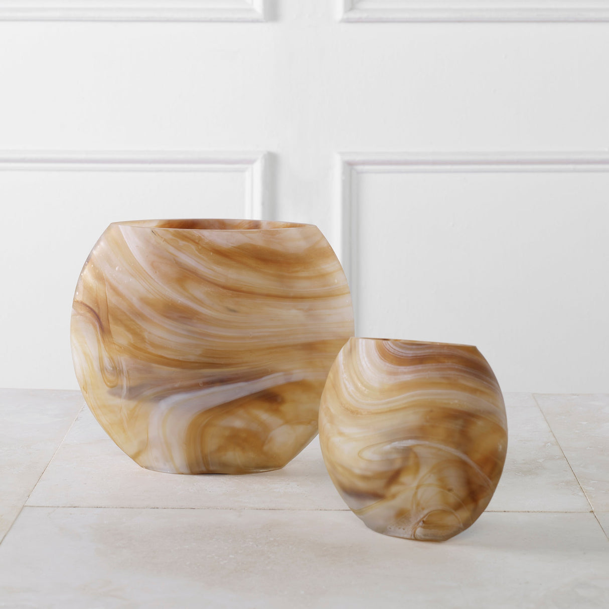 Fusion Swirled Caramel & Ivory Vases, Set/2