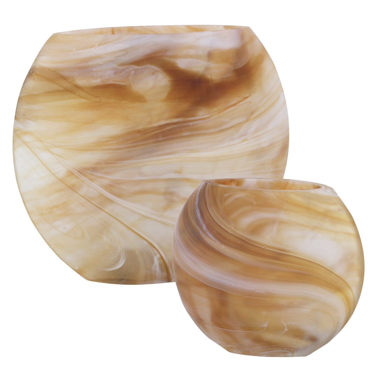 Fusion Swirled Caramel & Ivory Vases, Set/2